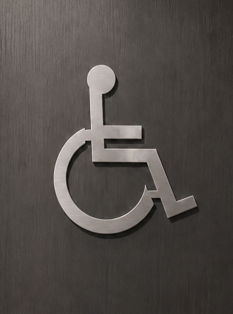 DUROSIGN WASHROOM SIGN FOR DISABLE - STAINLESS STEEL HAIRLINE FINISH CUTOUT WITH ACRYLIC BACKING