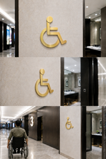 DUROSIGN WASHROOM SIGN FOR DISABLE - STAINLESS STEEL GOLD BRUSH FINISH CUTOUT WITH ACRYLIC BACKING