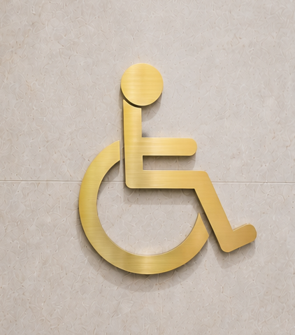 DUROSIGN WASHROOM SIGN FOR DISABLE - STAINLESS STEEL GOLD BRUSH FINISH CUTOUT WITH ACRYLIC BACKING
