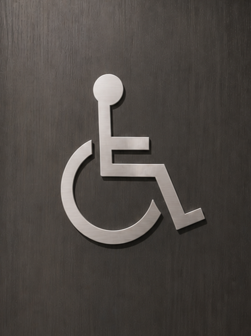 DUROSIGN WASHROOM SIGN FOR DISABLE - STAINLESS STEEL HIGH GLOSS FINISH CUTOUT WITH ACRYLIC BACKING