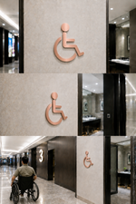 DUROSIGN WASHROOM SIGN FOR DISABLE - STAINLESS STEEL ROSE GOLD BRUSH FINISH CUTOUT WITH  ACRYLIC BACKING