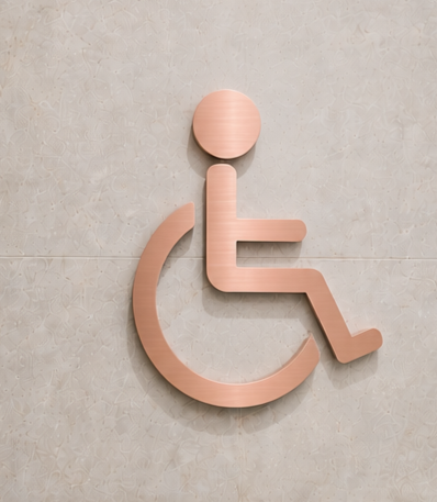 DUROSIGN WASHROOM SIGN FOR DISABLE - STAINLESS STEEL ROSE GOLD BRUSH FINISH CUTOUT WITH  ACRYLIC BACKING