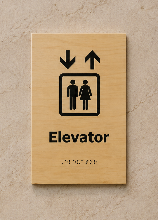 DUROSIGN ELEVATOR  WITH PICTOGRAM ECO-FRIENDLY-SIGN | 6MM WOODEN FINISH MATERIAL | HIGH RESOLUTION PRINT GRAPHICS | STRONG MOUNTING | SELF ADHESIVE | OUTDOOR | INDOOR | WALL | ECO-FRIENDLY-SIGN BY DUROSIGN