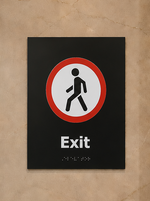DUROSIGN EXIT WITH PICTOGRAM BRAILLE SIGN | 5 MM ACRYLIC SIGN | HIGH RESOLUTION PRINT MEDIA | STRONG MOUNTING | SELF ADHESIVE | OUTDOOR | INDOOR | WALL | BRAILLE SIGN BY DUROSIGN