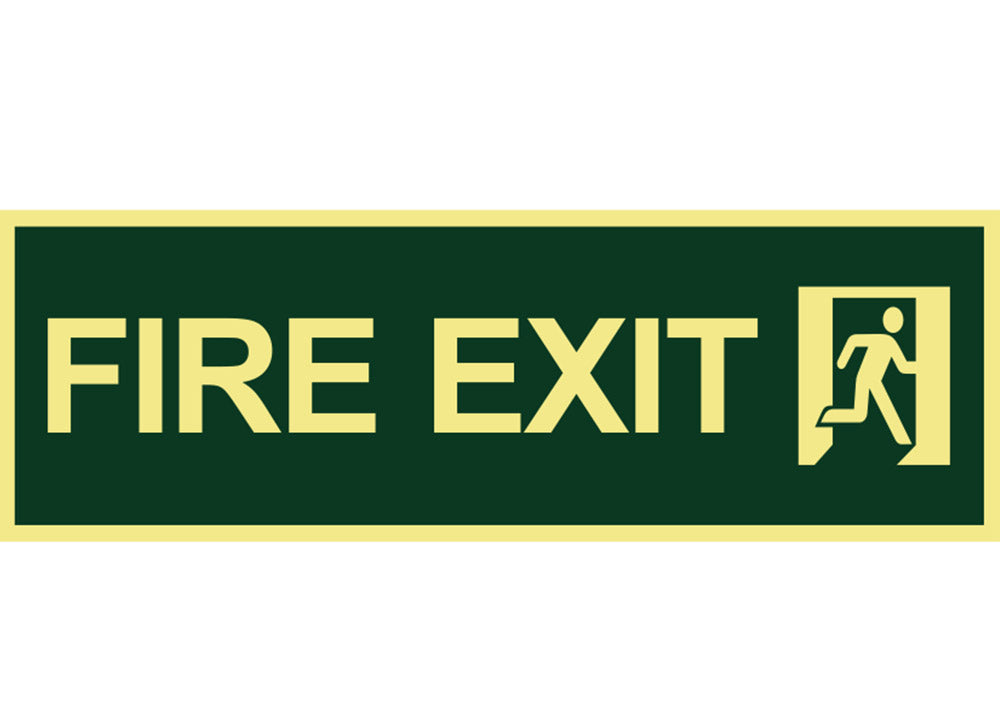 DUROSIGN FIRE EXIT WITH PICTOGRAM | 5MM PVC WITH GLOW IN DARK MEDIA HIGH RESOLUTION PRINT MEDIA | STRONG MOUNTING | SELF ADHESIVE | OUTDOOR | INDOOR | WALL | SIGN BY DUROSIGN
