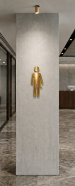 DUROSIGN WASHROOM SIGN FOR UNISEX - STAINLESS STEEL GOLD BRUSH FINISH CUTOUT WITH ACRYLIC BACKING
