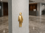 DUROSIGN WASHROOM SIGN FOR UNISEX - STAINLESS STEEL GOLD BRUSH FINISH CUTOUT WITH ACRYLIC BACKING