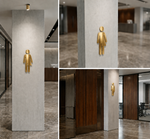 DUROSIGN WASHROOM SIGN FOR UNISEX - STAINLESS STEEL GOLD BRUSH FINISH CUTOUT WITH ACRYLIC BACKING