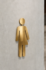 DUROSIGN WASHROOM SIGN FOR UNISEX - STAINLESS STEEL GOLD BRUSH FINISH CUTOUT WITH ACRYLIC BACKING