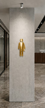 DUROSIGN WASHROOM SIGN FOR UNISEX - STAINLESS STEEL GOLD HIGH GLOSS FINISH CUTOUT WITH ACRYLIC BACKING