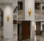 DUROSIGN WASHROOM SIGN FOR UNISEX - STAINLESS STEEL GOLD HIGH GLOSS FINISH CUTOUT WITH ACRYLIC BACKING
