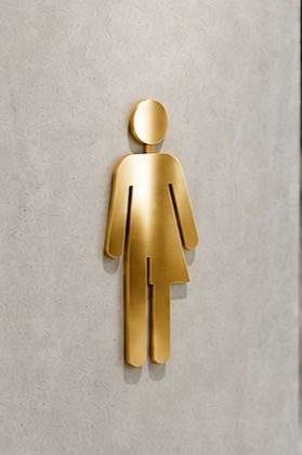 DUROSIGN WASHROOM SIGN FOR UNISEX - STAINLESS STEEL GOLD HIGH GLOSS FINISH CUTOUT WITH ACRYLIC BACKING