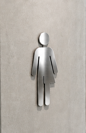 DUROSIGN WASHROOM SIGN FOR UNISEX - STAINLESS STEEL HIGH GLOSS FINISH CUTOUT WITH ACRYLIC BACKING