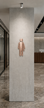 DUROSIGN WASHROOM SIGN FOR UNISEX - STAINLESS STEEL ROSE GOLD BRUSH FINISH CUTOUT WITH  ACRYLIC BACKING