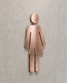 DUROSIGN WASHROOM SIGN FOR UNISEX - STAINLESS STEEL ROSE GOLD BRUSH FINISH CUTOUT WITH  ACRYLIC BACKING