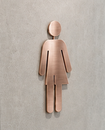 DUROSIGN WASHROOM SIGN FOR UNISEX - STAINLESS STEEL ROSE GOLD BRUSH FINISH CUTOUT WITH  ACRYLIC BACKING