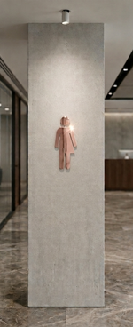 DUROSIGN WASHROOM SIGN FOR UNISEX - STAINLESS STEEL ROSE GOLD HIGH GLOSS FINISH CUTOUT WITH  ACRYLIC BACKING