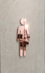 DUROSIGN WASHROOM SIGN FOR UNISEX - STAINLESS STEEL ROSE GOLD HIGH GLOSS FINISH CUTOUT WITH  ACRYLIC BACKING