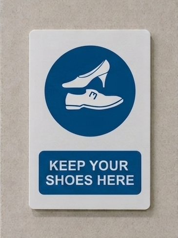 DUROSIGN KEEP YOUR SHOES HERE | 5 MM ACRYLIC SIGN | HIGH RESOLUTION PRINT MEDIA | STRONG MOUNTING | SELF ADHESIVE | OUTDOOR | INDOOR | WALL | SIGN BY DUROSIGN