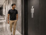 DUROSIGN WASHROOM SIGN FOR MEN - STAINLESS STEEL HAIRLINE FINISH CUTOUT WITH ACRYLIC BACKING