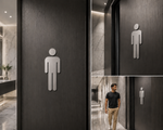 DUROSIGN WASHROOM SIGN FOR MEN - STAINLESS STEEL HAIRLINE FINISH CUTOUT WITH ACRYLIC BACKING
