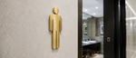 DUROSIGN WASHROOM SIGN FOR MEN - STAINLESS STEEL GOLD BRUSH FINISH CUTOUT WITH ACRYLIC BACKING