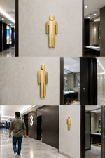 DUROSIGN WASHROOM SIGN FOR MEN - STAINLESS STEEL GOLD BRUSH FINISH CUTOUT WITH ACRYLIC BACKING