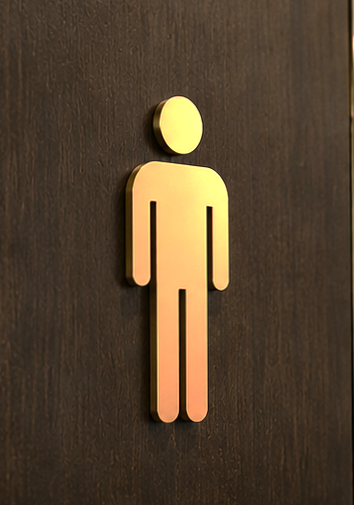 DUROSIGN WASHROOM SIGN FOR MEN - STAINLESS STEEL GOLD HIGH GLOSS FINISH CUTOUT WITH ACRYLIC BACKING