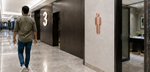 DUROSIGN WASHROOM SIGN FOR MEN - STAINLESS STEEL ROSE GOLD BRUSH FINISH CUTOUT WITH  ACRYLIC BACKING