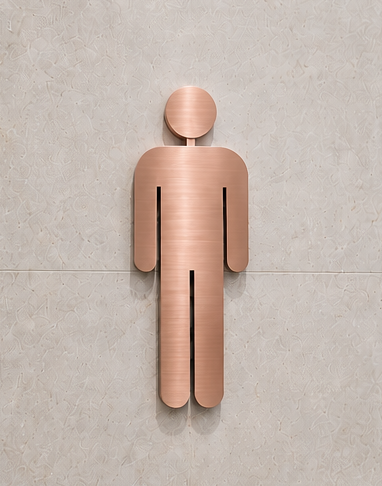 DUROSIGN WASHROOM SIGN FOR MEN - STAINLESS STEEL ROSE GOLD BRUSH FINISH CUTOUT WITH  ACRYLIC BACKING