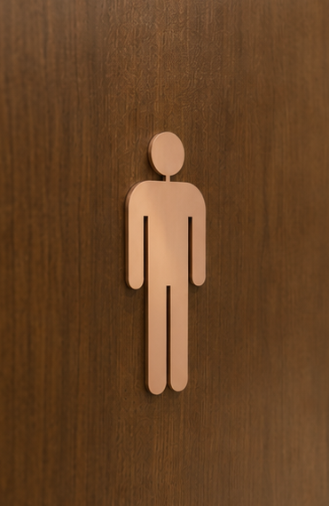 DUROSIGN WASHROOM SIGN FOR MEN - STAINLESS STEEL ROSE GOLD HIGH GLOSS FINISH CUTOUT WITH  ACRYLIC BACKING