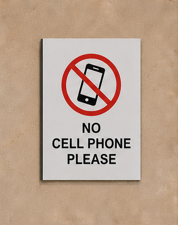 DUROSIGN NO CELL PHONE PLEASE | 5 MM ACRYLIC SIGN | HIGH RESOLUTION PRINT MEDIA | STRONG MOUNTING | SELF ADHESIVE | OUTDOOR | INDOOR | WALL | SIGN BY DUROSIGN