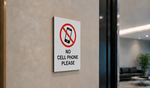 DUROSIGN NO CELL PHONE PLEASE | 5 MM ACRYLIC SIGN | HIGH RESOLUTION PRINT MEDIA | STRONG MOUNTING | SELF ADHESIVE | OUTDOOR | INDOOR | WALL | SIGN BY DUROSIGN