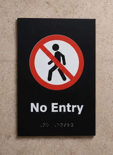 DUROSIGN NO ENTRY WITH PICTOGRAM BRAILLE SIGN | 5 MM ACRYLIC SIGN | HIGH RESOLUTION PRINT MEDIA | STRONG MOUNTING | SELF ADHESIVE | OUTDOOR | INDOOR | WALL | BRAILLE SIGN BY DUROSIGN