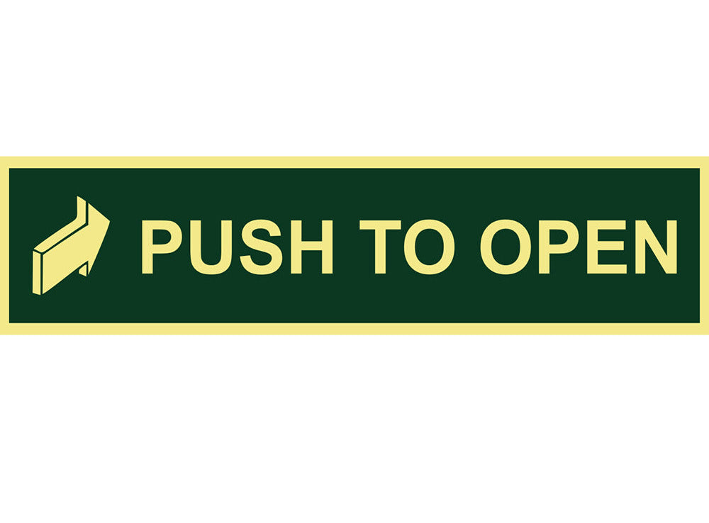 DUROSIGN PUSH TO OPEN WITH ARROW SIGN | 5MM PVC WITH GLOW IN DARK MEDIA HIGH RESOLUTION PRINT MEDIA | STRONG MOUNTING | SELF ADHESIVE | OUTDOOR | INDOOR | WALL | SIGN BY DUROSIGN