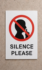 DUROSIGN SILENCE PLEASE | 5 MM ACRYLIC SIGN | HIGH RESOLUTION PRINT MEDIA | STRONG MOUNTING | SELF ADHESIVE | OUTDOOR | INDOOR | WALL | SIGN BY DUROSIGN