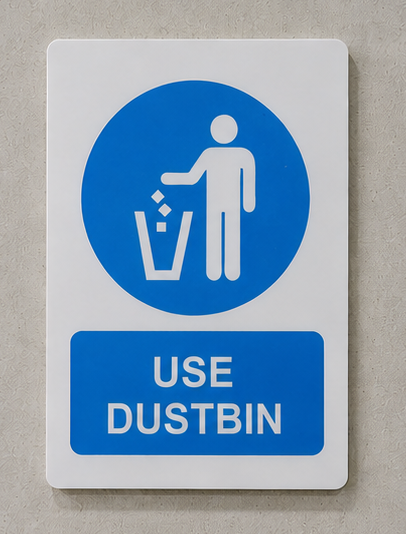 DUROSIGN USE DUSTBIN | 5 MM ACRYLIC SIGN | HIGH RESOLUTION PRINT MEDIA | STRONG MOUNTING | SELF ADHESIVE | OUTDOOR | INDOOR | WALL | SIGN BY DUROSIGN