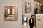 DUROSIGN WASHROOM SIGN FOR UNISEX - STAINLESS STEEL ROSE GOLD HIGH GLOSS FINISH