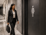 DUROSIGN WASHROOM SIGN FOR WOMEN - STAINLESS STEEL HAIRLINE FINISH CUTOUT WITH ACRYLIC BACKING