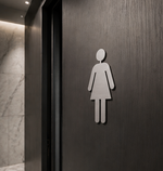 DUROSIGN WASHROOM SIGN FOR WOMEN - STAINLESS STEEL HAIRLINE FINISH CUTOUT WITH ACRYLIC BACKING