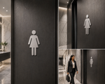 DUROSIGN WASHROOM SIGN FOR WOMEN - STAINLESS STEEL HAIRLINE FINISH CUTOUT WITH ACRYLIC BACKING