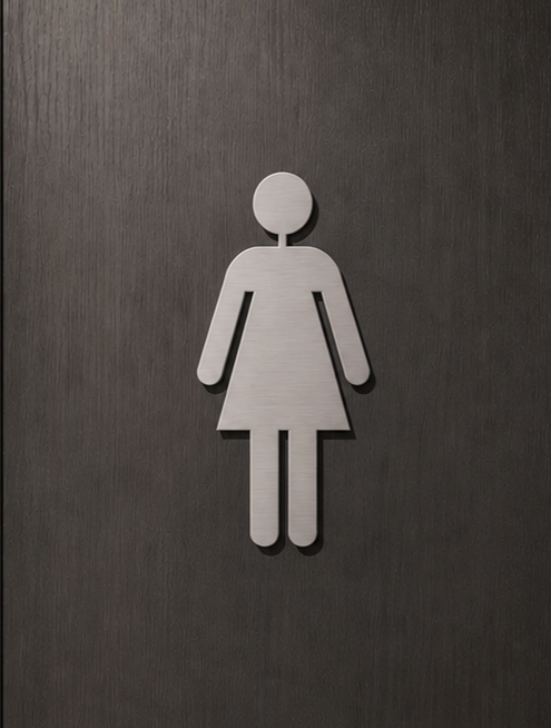 DUROSIGN WASHROOM SIGN FOR WOMEN - STAINLESS STEEL HAIRLINE FINISH CUTOUT WITH ACRYLIC BACKING