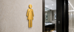 DUROSIGN WASHROOM SIGN FOR WOMEN - STAINLESS STEEL GOLD BRUSH FINISH CUTOUT WITH ACRYLIC BACKING