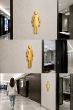 DUROSIGN WASHROOM SIGN FOR WOMEN - STAINLESS STEEL GOLD BRUSH FINISH CUTOUT WITH ACRYLIC BACKING