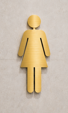 DUROSIGN WASHROOM SIGN FOR WOMEN - STAINLESS STEEL GOLD BRUSH FINISH CUTOUT WITH ACRYLIC BACKING