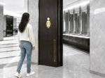 DUROSIGN WASHROOM SIGN FOR WOMEN - STAINLESS STEEL GOLD HIGH GLOSS FINISH CUTOUT WITH ACRYLIC BACKING