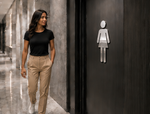 DUROSIGN WASHROOM SIGN FOR WOMEN - STAINLESS STEEL HIGH GLOSS FINISH CUTOUT WITH  ACRYLIC BACKING