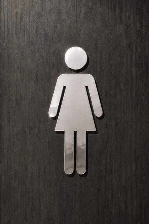 DUROSIGN WASHROOM SIGN FOR WOMEN - STAINLESS STEEL HIGH GLOSS FINISH CUTOUT WITH  ACRYLIC BACKING