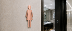 DUROSIGN WASHROOM SIGN FOR WOMEN - STAINLESS STEEL ROSE GOLD BRUSH FINISH CUTOUT WITH  ACRYLIC BACKING
