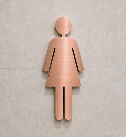 DUROSIGN WASHROOM SIGN FOR WOMEN - STAINLESS STEEL ROSE GOLD BRUSH FINISH CUTOUT WITH  ACRYLIC BACKING